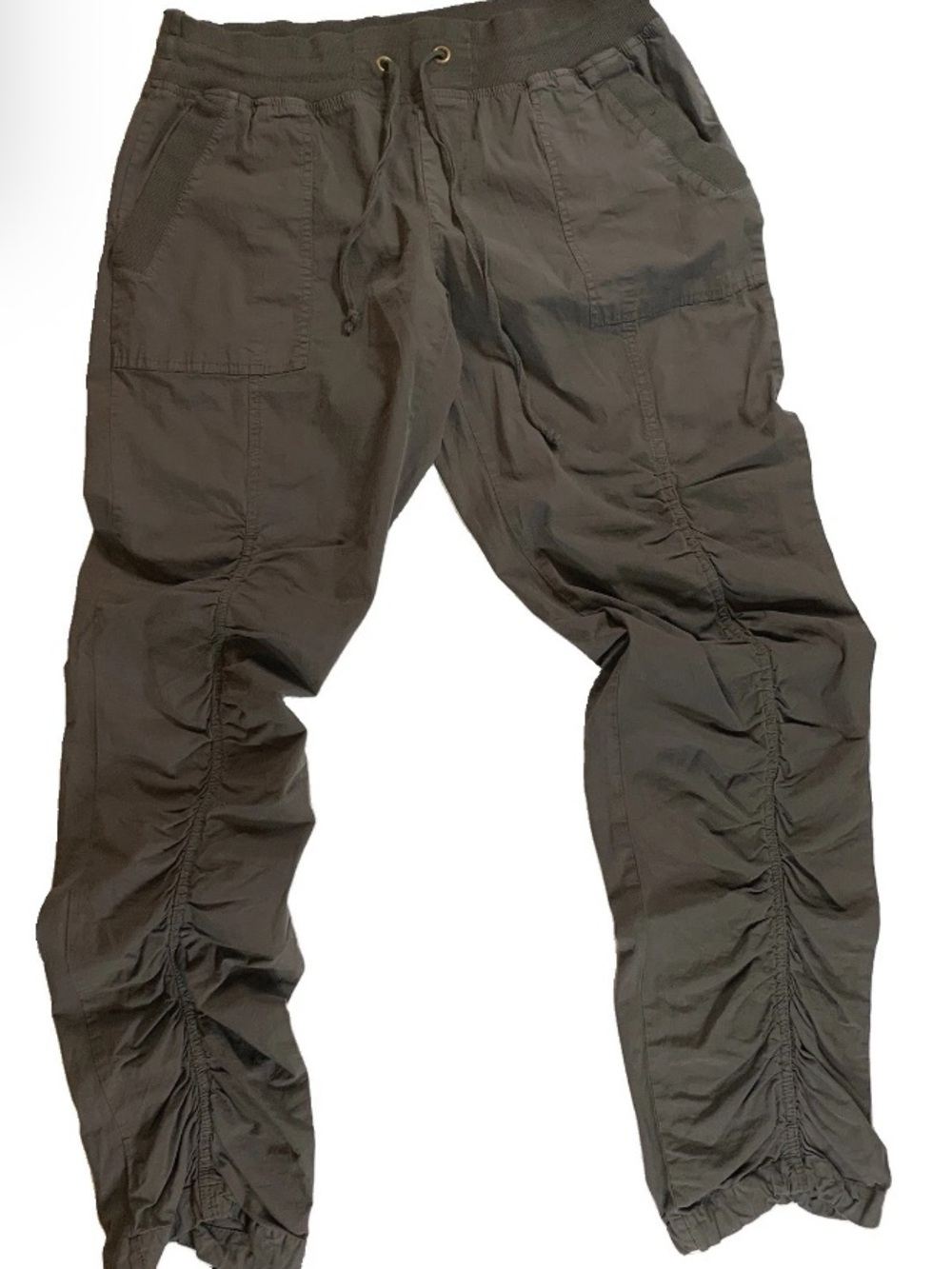 XCVI Wearables Jules Ruched Pants Small Grey Stretch Poplin Cargo Boho Lagenlook